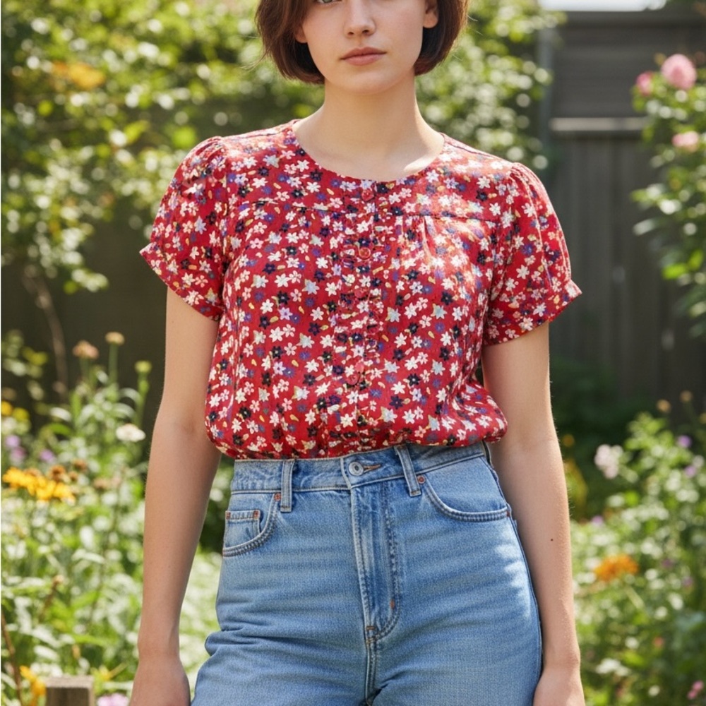 Crazy 8 red floral top